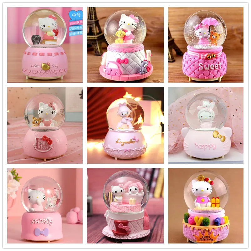 Kitty crystal ball music box pink star moon home decor product photo
