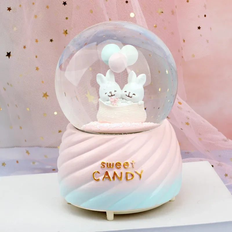Kitty crystal ball music box pink star moon home decor product photo