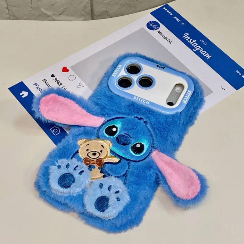 Stitch plush iPhone case showing cute 3D character-inspired design