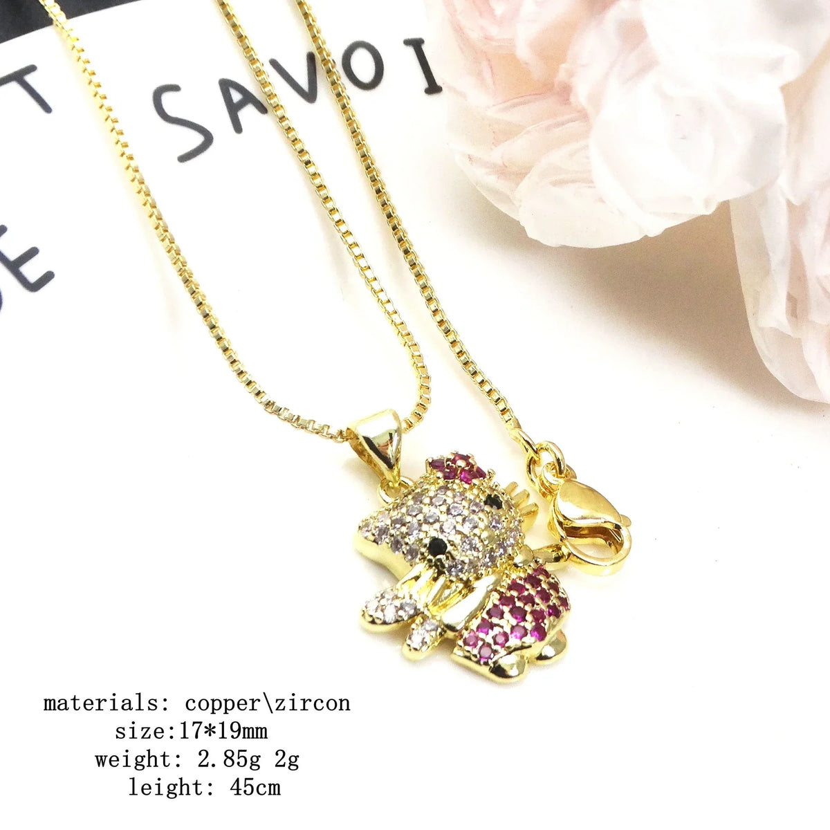 Hello Kitty Inspired Cat Necklace – Sparkly Zircon Kitty Pendant