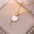 Hello Kitty Cat Necklace Gold Cat Pendant with Fish Charm