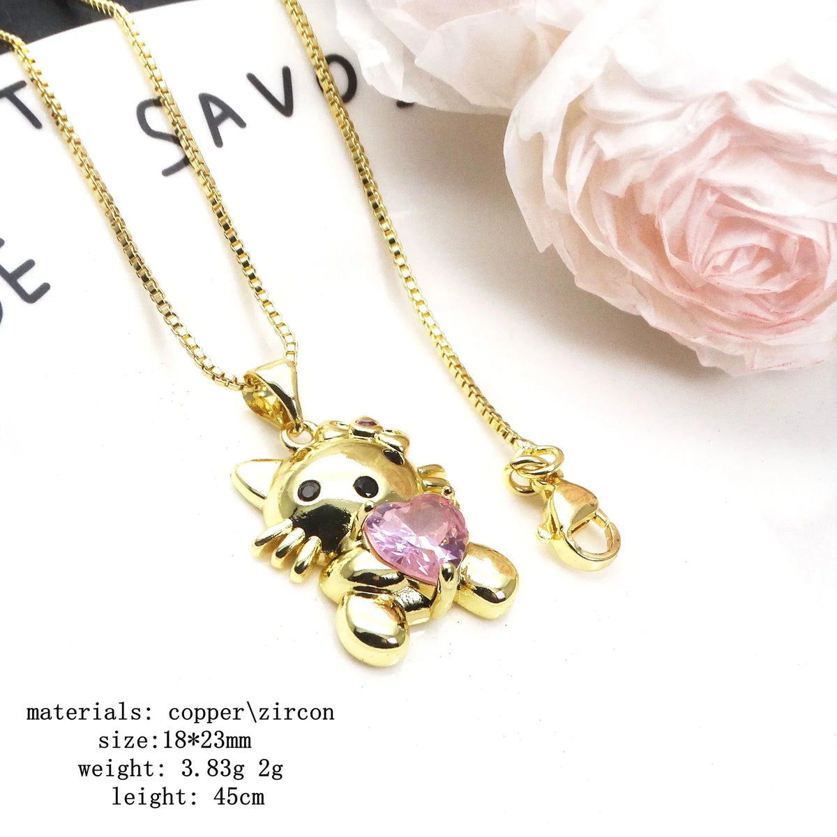 Hello Kitty Inspired Cat Necklace – Sparkly Zircon Kitty Pendant