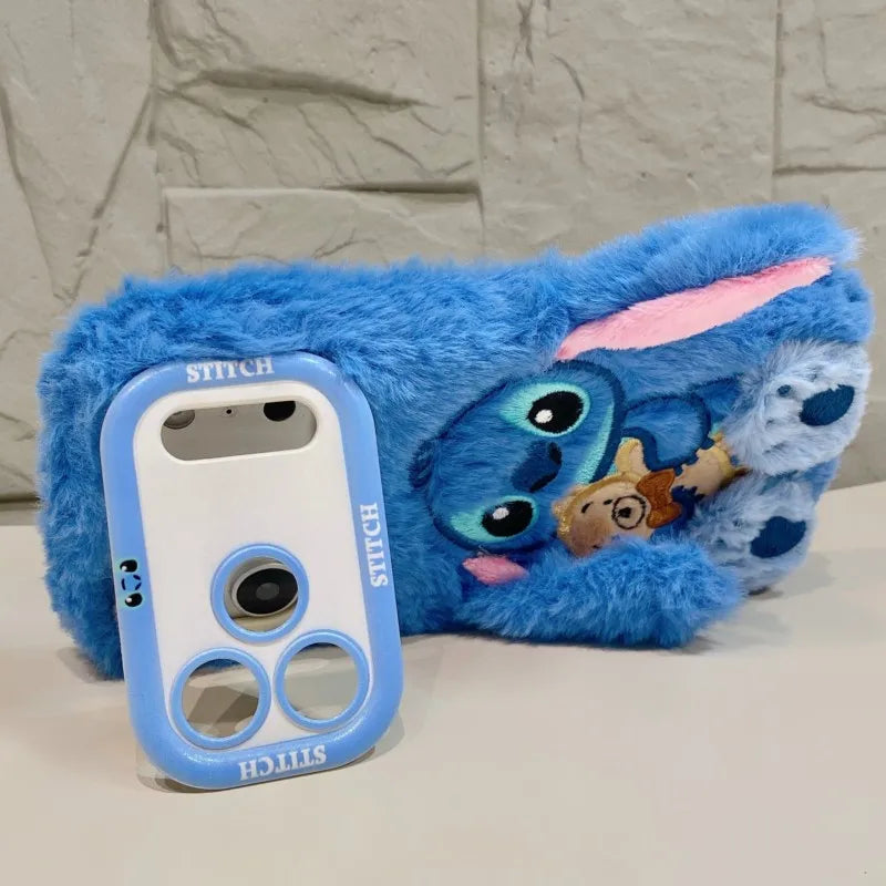Cute Stitch fluffy phone case for iPhone with protective cover