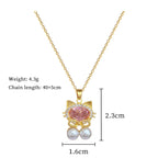 Hello Kitty Cat Choker Necklace Pink Zircon Pearl Pendant
