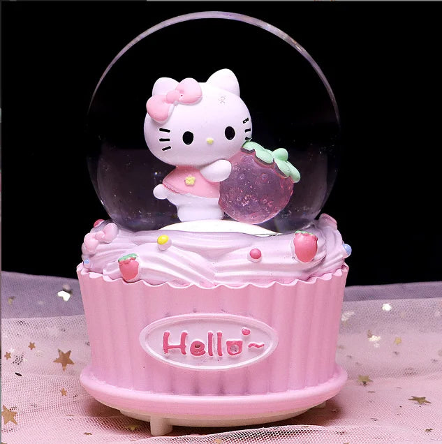 Kitty crystal ball music box pink star moon home decor product photo