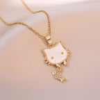 Hello Kitty Cat Necklace Gold Cat Pendant with Fish Charm