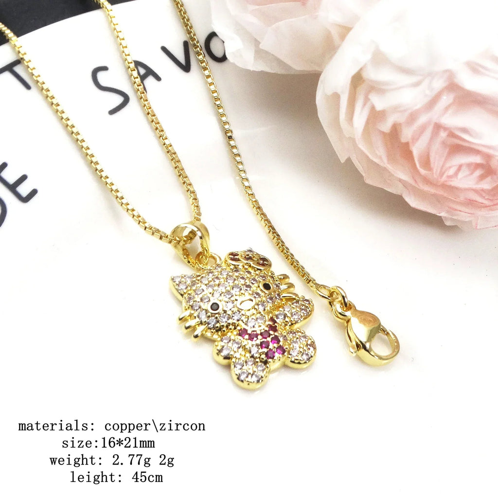 Hello Kitty Inspired Cat Necklace – Sparkly Zircon Kitty Pendant