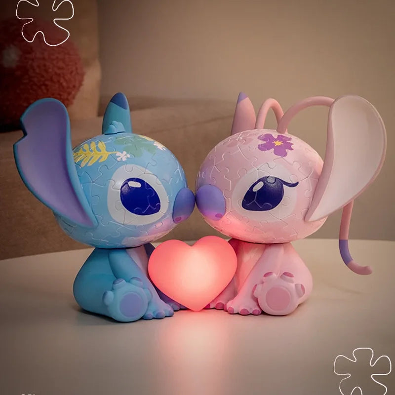 Stitch & Angel 3D Love Puzzle Glowing Heart Lamp