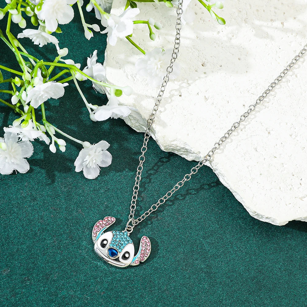 Cute Blue Cartoon Pendant Necklace Kawaii Crystal Jewelry