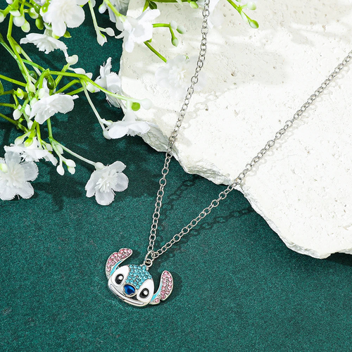 Cute Blue Cartoon Pendant Necklace Kawaii Crystal Jewelry