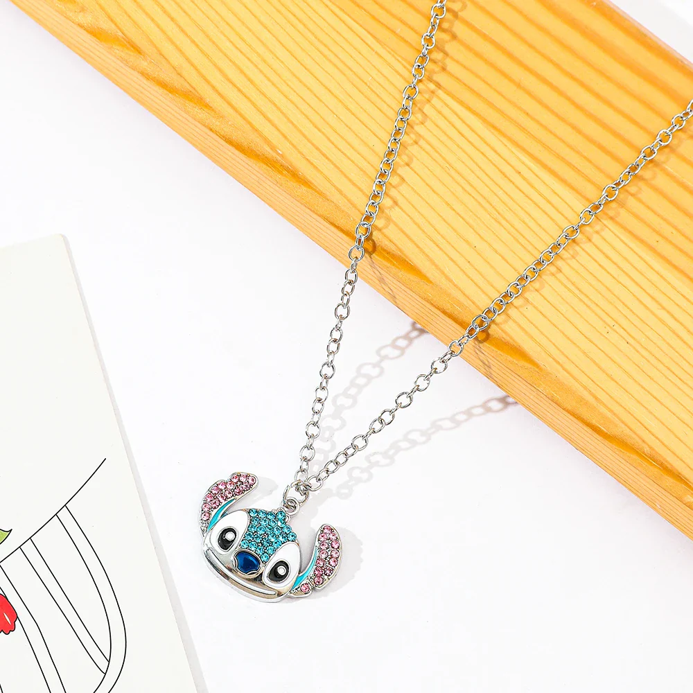 Cute Blue Cartoon Pendant Necklace Kawaii Crystal Jewelry