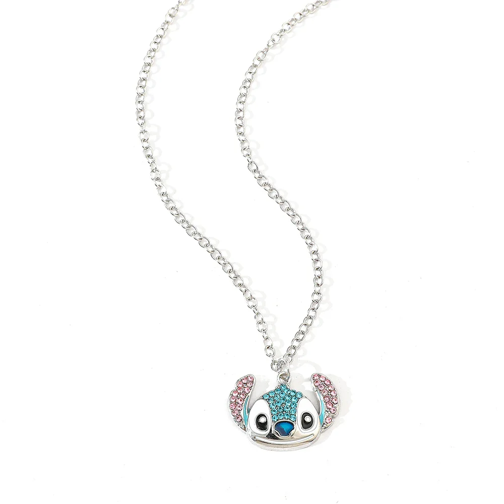 Cute Blue Cartoon Pendant Necklace Kawaii Crystal Jewelry