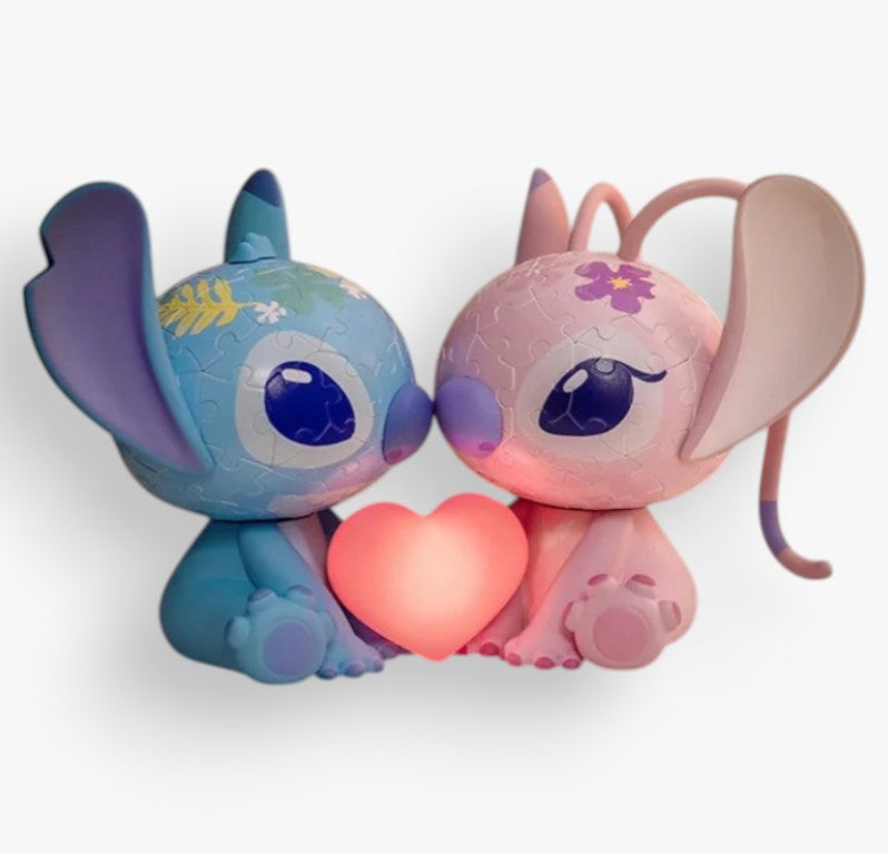 Stitch & Angel 3D Love Puzzle Glowing Heart Lamp